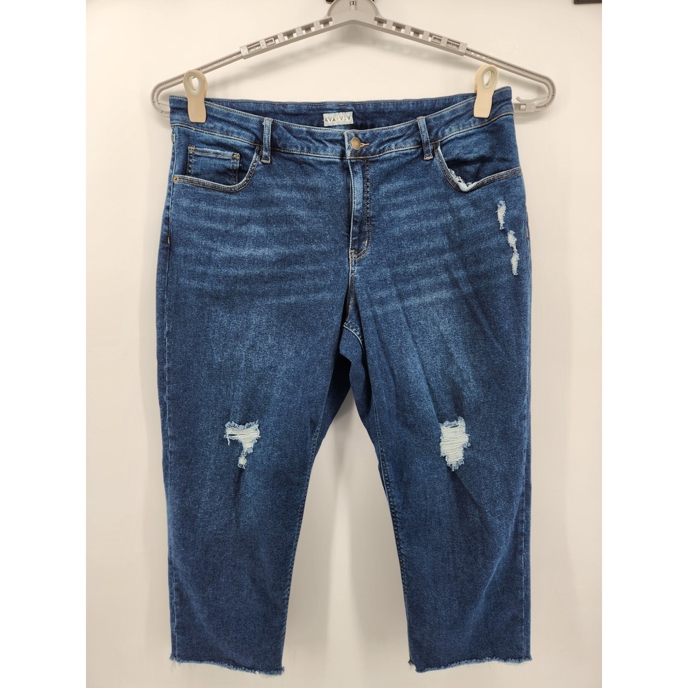 AVA & VIV Womens Distressed Cropped Jeans Plus Size 22W Dark Wash Denim